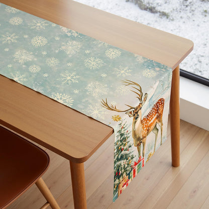 VIV CHERBL Christmas Table Runner with Reindeer, Snowflakes & Christmas Decorations, Table Decoration for Dining Party and Home Decor,36x13 inches