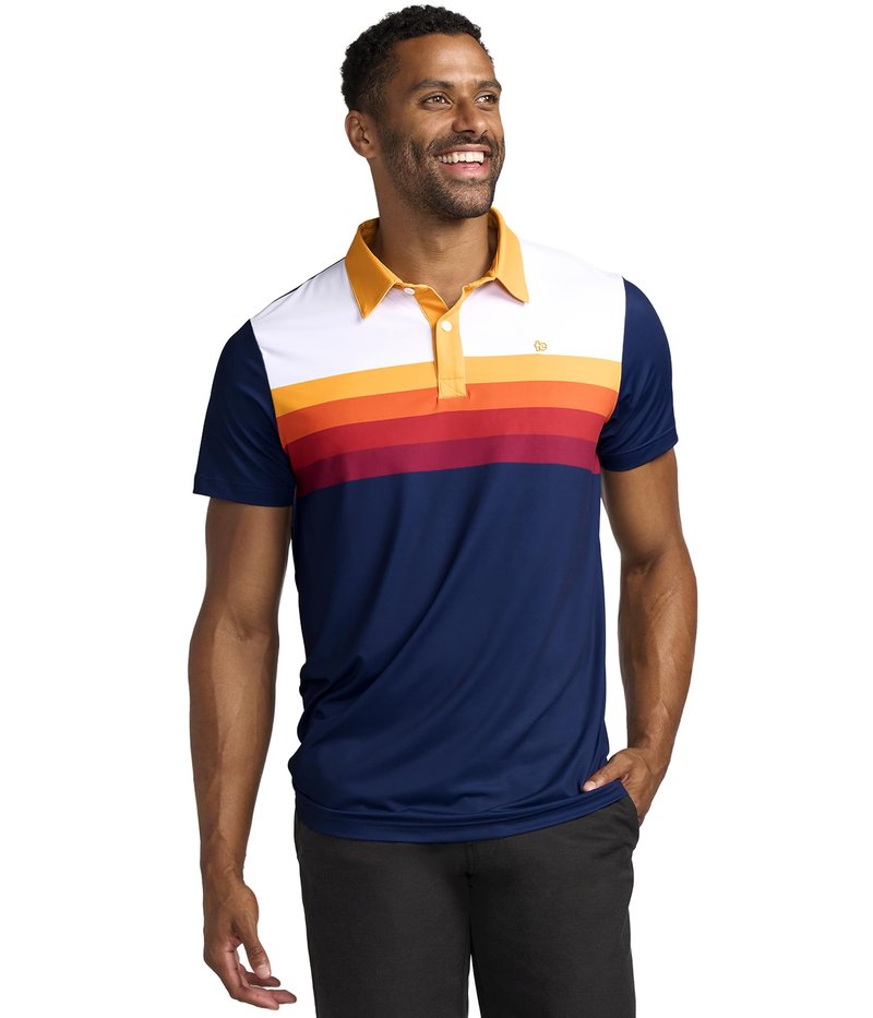 Tipsy Elves Men's Performance Golf Shirt - 4-Way Stretch, Quick Dry, Athletic Cut - Blue Slice of Sunset Golf Polo - X-Large