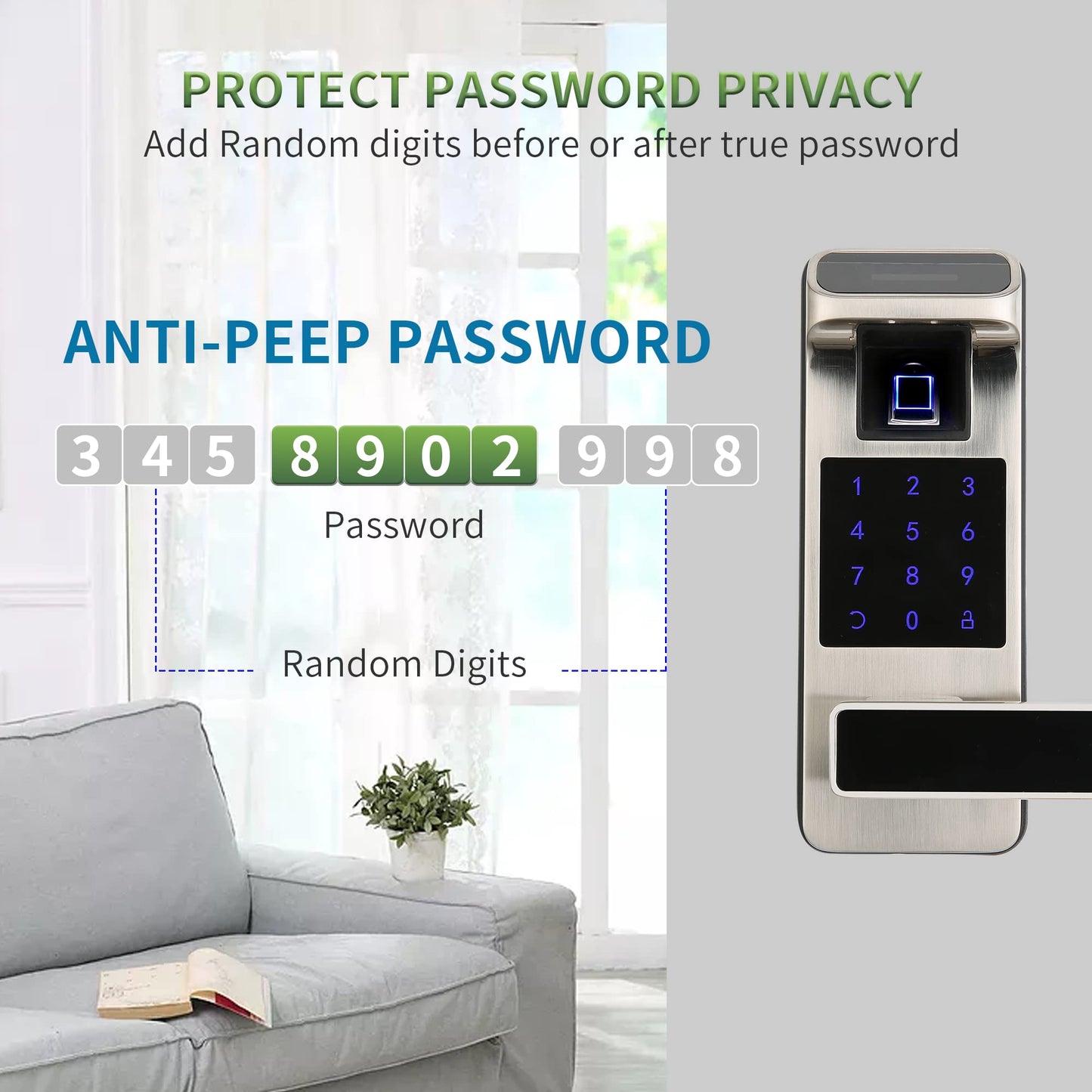 Harfo Smart Door Lock, Heavy Duty 5 in 1 Keyless Entry Door Lock, Full App Control Digital Keypad Lock, Reversible Handle with Fingerprints and Passcodes for Family/Office/Apartment (Gold)