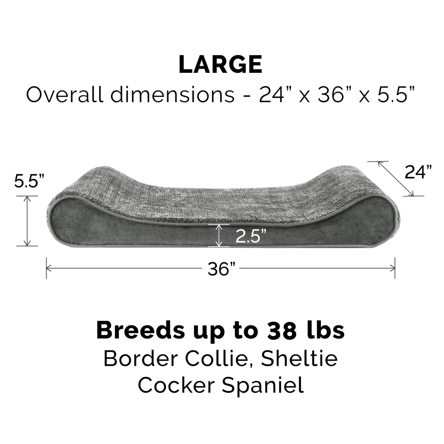 Furhaven Pet Dog Bed - Cooling Gel Foam Minky Plush and Velvet Ergonomic Luxe Lounger Cradle Mattress Contour Pet Bed with Removable Cover for Dogs and Cats, Gray, Large