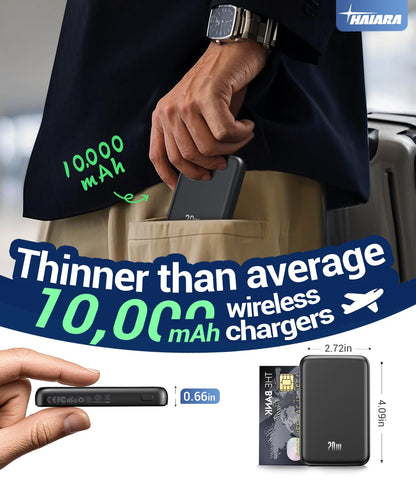 for Magsafe Battery Pack, 10000mAh Magnetic Portable Charger with USB-C 20W Fast Charging, Slim & Lightweight Wireless Power Bank for iPhone Air/17/16/15/14/13 Series, for Travel Cruise Essentials
