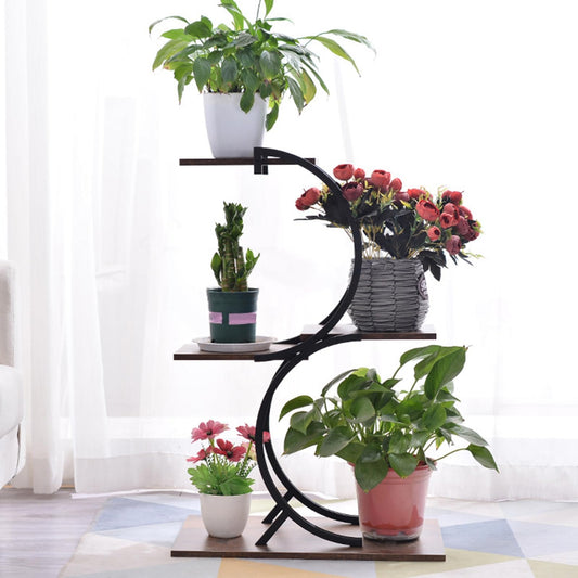 toxaaiwr 4 Tier Plant Stand Indoor, Multiple Plants Tiered Plant Stands for Indoor, Tiered Planter Shelf Rack, Iron Potted Flower Pot Holder Stands for Patio, Garden, Corner, Balcony Black Coffee
