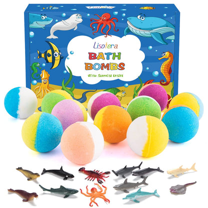 Bath Bombs for Kids with Surprise Inside - 12Pcs Kids Bubble Bath Fizzies with Sea Animal Toys, Gentle Safe for Skin Moisturize. Birthday Christmas Gifts for Boys Girls