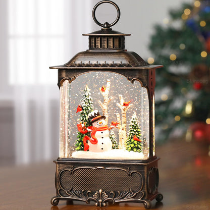 Blansong Snowman Snow Globe Lantern Christmas Decorations Gifts Auto Snowfall Glitter Music Collection Snowman Cardinal Birch Forest with 6H Timer USB/Battery Powered 10.2 inch