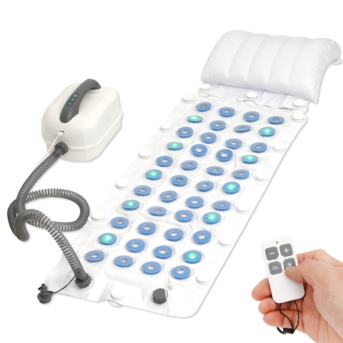 Bubble Bath Mat for Bathtub Spa, Full Body Hydrotherapy Massager with 6 Bubble Speeds & 6-Color LED Lights, Non-Slip Suction Cups, Remote Control & Inflatable Bath Pillow for Stress Relief