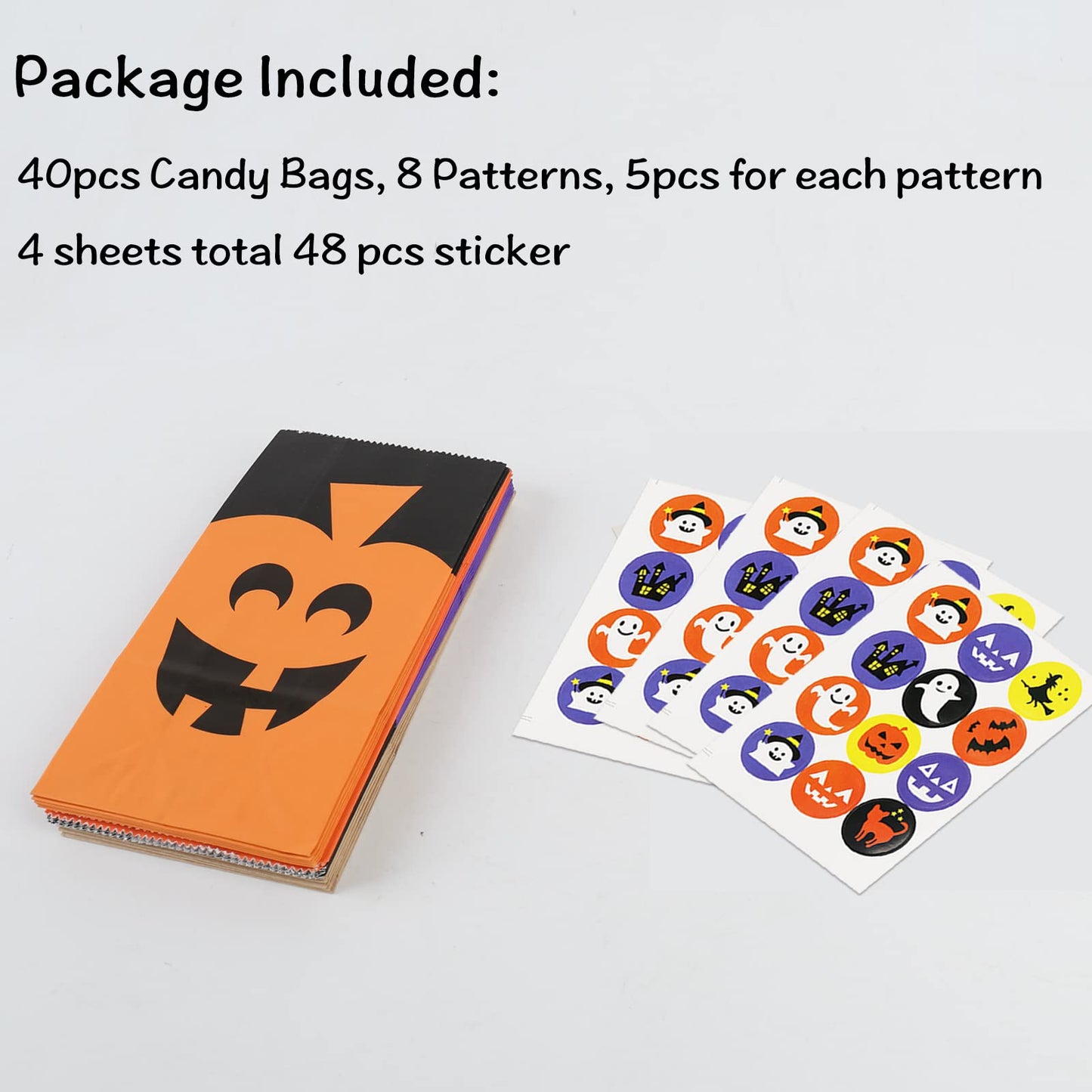 Rulyyo Halloween Trick or Treat Goody Gags Gift Bags, 8 Design, 40 PCS Halloween Treat Bags Party Favor Candy Bags