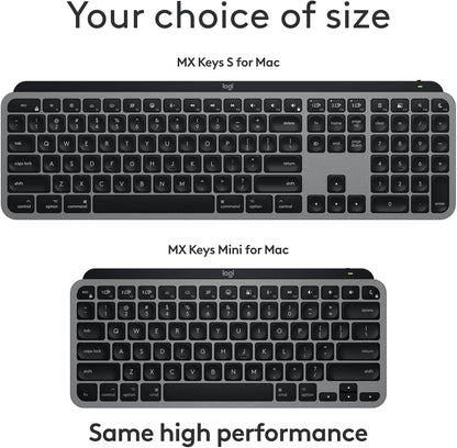 Logitech MX Keys S for Mac, Wireless Keyboard, Fluid, Precise Laptop-Like Typing, Programmable Keys, Backlit, Bluetooth USB C Rechargeable for MacBook Pro, MacBook Air, iMac, iPad - Space Grey