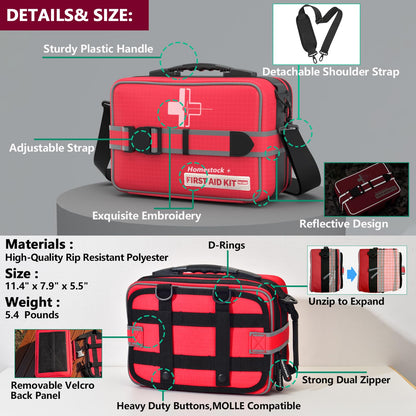 Advanced Comprehensive First Aid Kit with Well Organized Labelled Compartments Removable MOLLE System First Aid Trauma Kits for Car, Home,Camping, Office and etc.-401 Piece