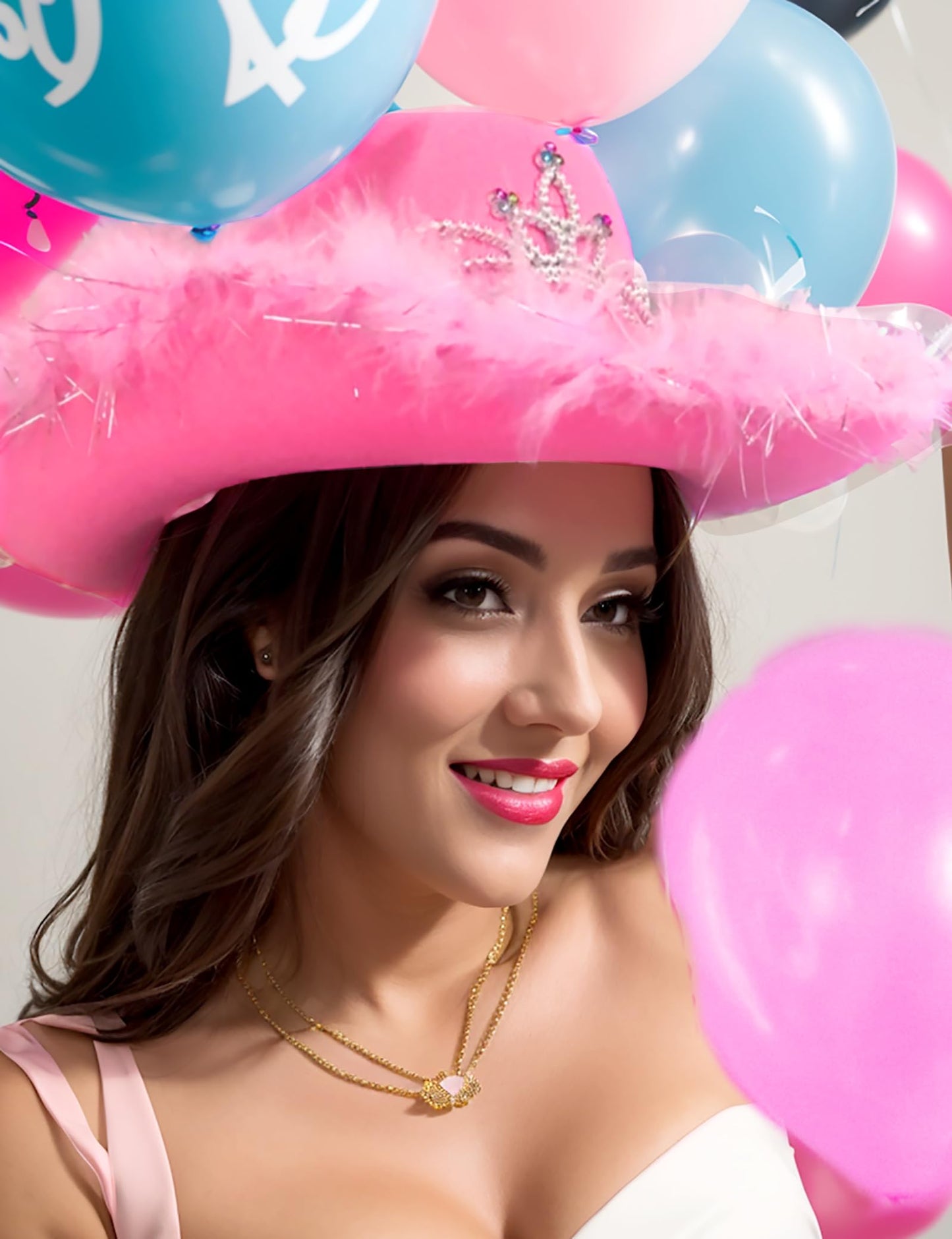 JICASTO Cowboy Hat Pink Cowgirl Hat with Color LED Light Tiara Crown for Girls Rodeo Party Hats with Heart Glasses