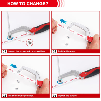 HAUTMEC Mini Hacksaw Small Hand Saw for Wood Metal Plastics Cutting Professional Hack Saw With 1 Pcs Bimetal Hss Blade, Especially Cuts In Tight Hard-Reach Spaces HT0035-PL