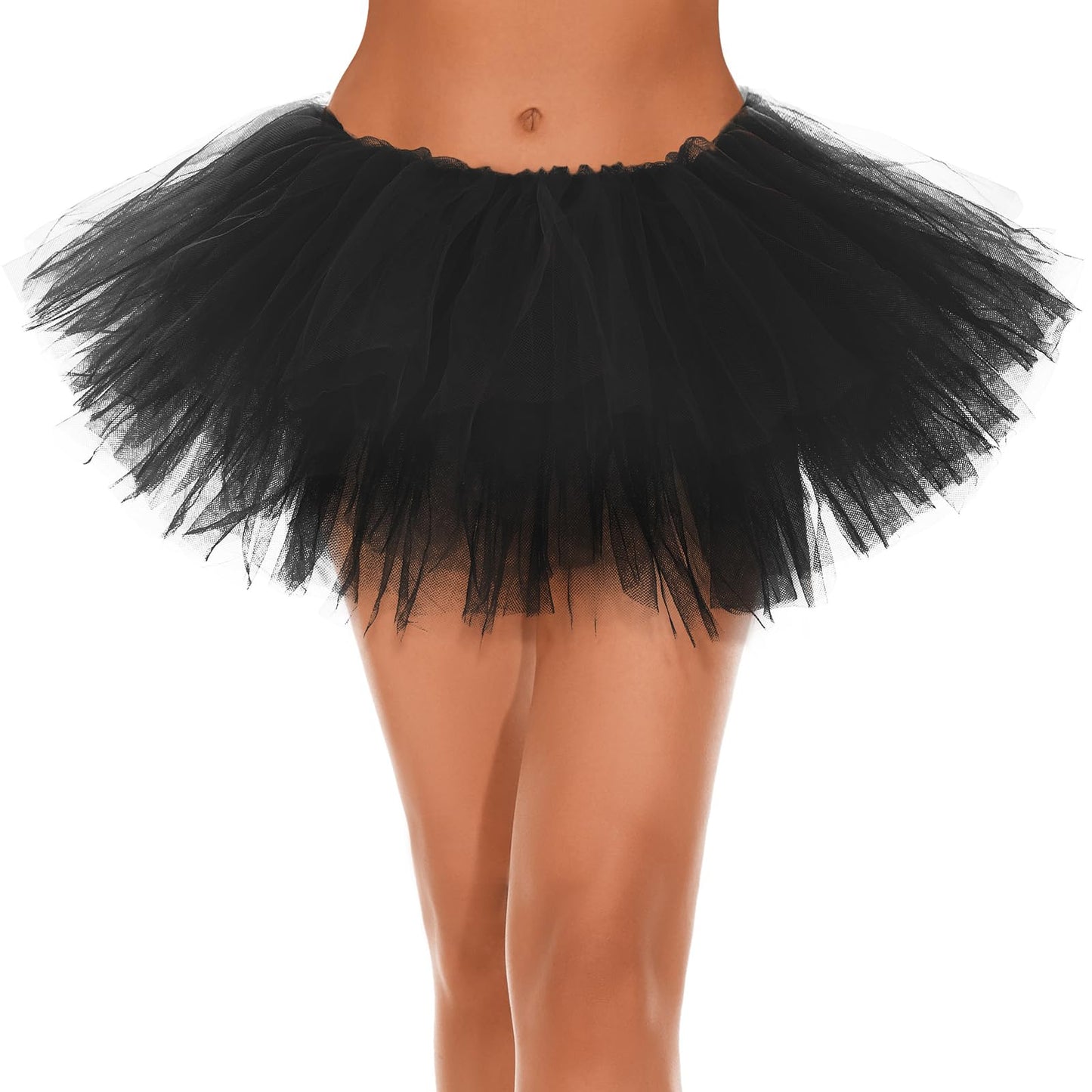 Black Tutu Skirt for Women Elastic 5 Layered Tulle Tutu Skirt Black Adult Fluffy Skirt Halloween Costume