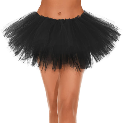 Black Tutu Skirt for Women Elastic 5 Layered Tulle Tutu Skirt Black Adult Fluffy Skirt Halloween Costume