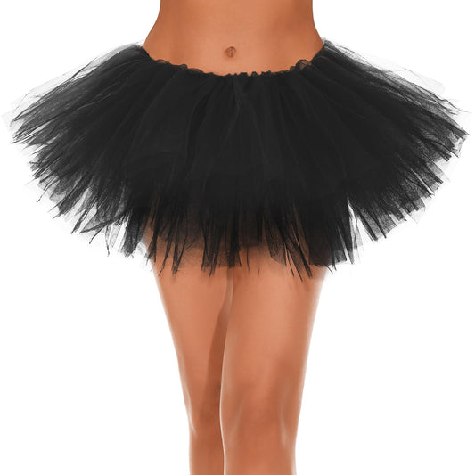 Black Tutu Skirt for Women Elastic 5 Layered Tulle Tutu Skirt Black Adult Fluffy Skirt Halloween Costume