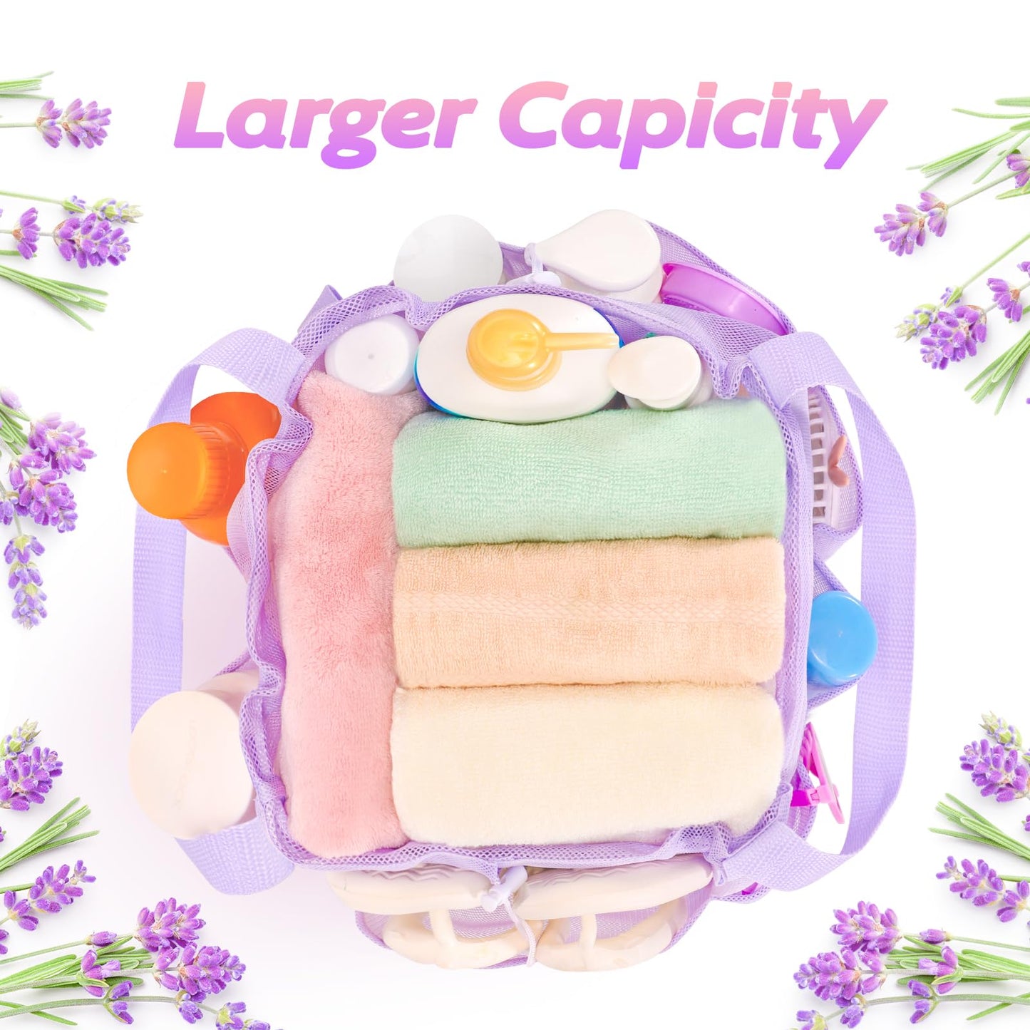 famichan Mesh Shower Caddy Portable with Drawstring, Dorm Room Essentials for College Students Girl & Boy, Larger Shower Bag for Camping,Swimming,Gym,Travel,Bathroom - Purple