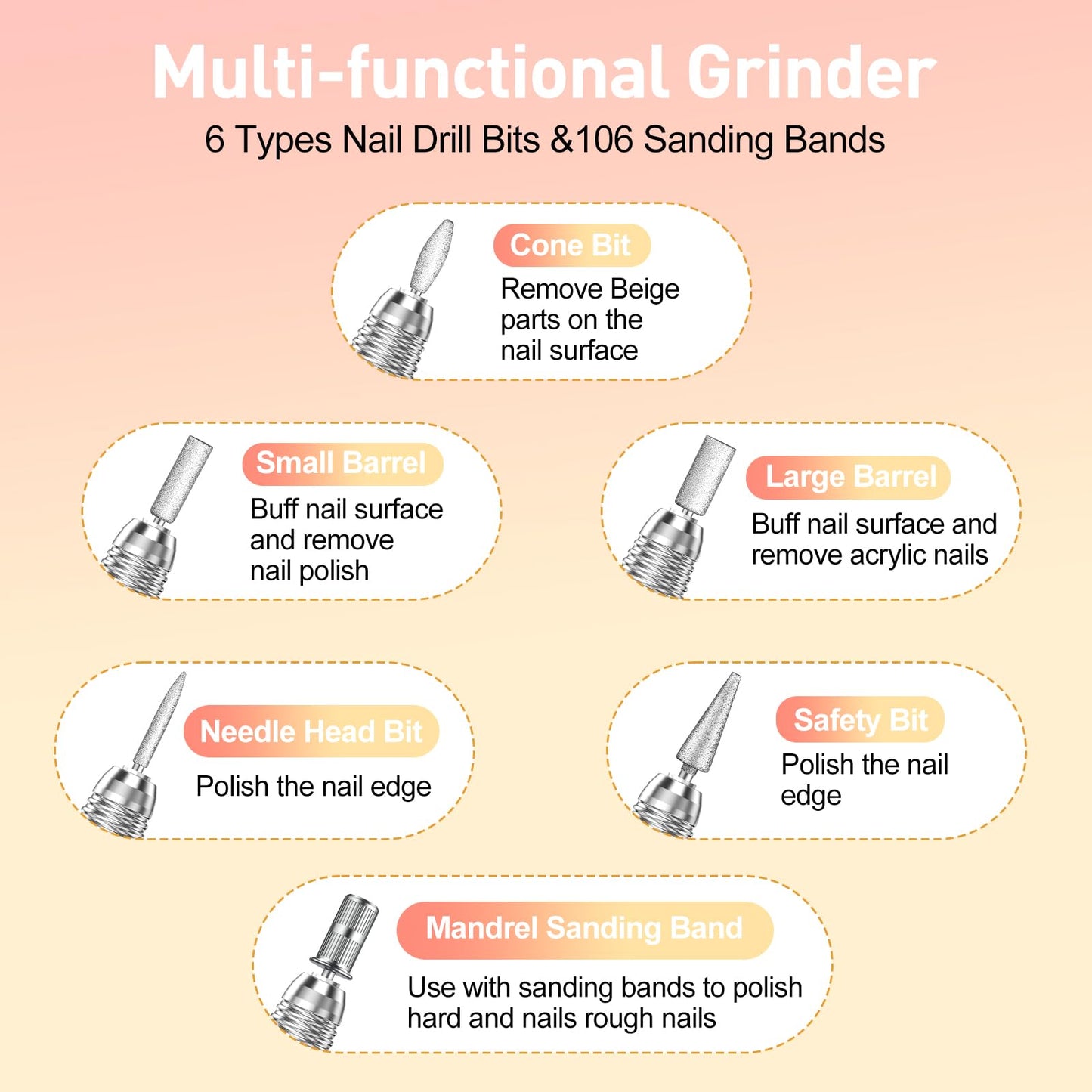 20000RPM Electric Nail Drill Professional Nail File Drill Acrylic Nails Kit for Manicure Gel Nail Polish Remover with 1 Pack of Sanding Bands(Pink)