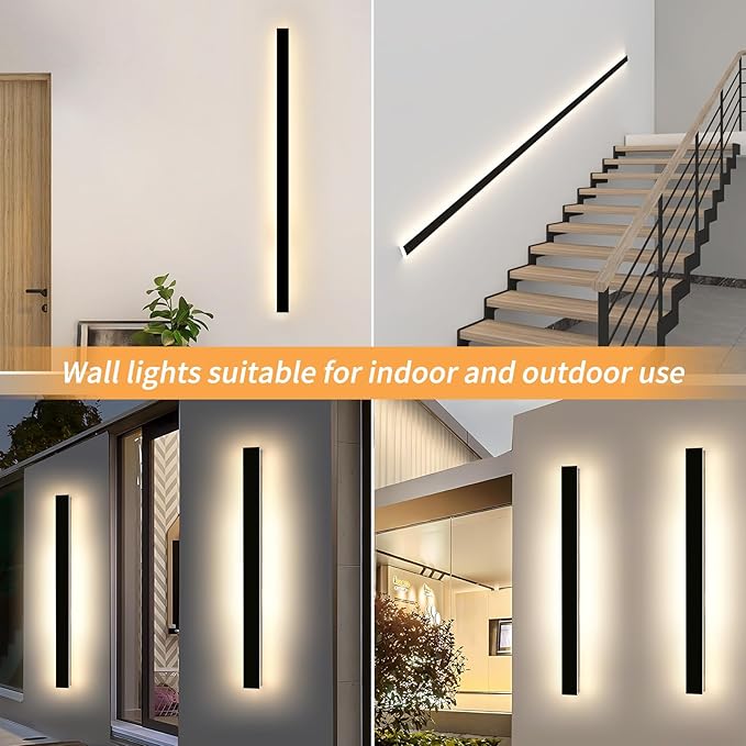 Mikeru 3CCT Dimmable Outdoor Wall Sconce 57" IP65 Waterproof - 2Pack Modern Black Exterior Light with Remote Control, Adjustable 3000K/4500K/6000K for Porch, Patio & Commercial Spaces | Hardwired