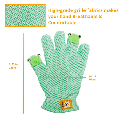 FURBB Pet Grooming Glove - Cat Dog Gentle Deshedding Brush Glove - Efficient Pet Hair Remover Massage Mitt - Enhanced Five Finger Design Perfect for Long Short Fur, Right Hand Pet Bathing (Green)