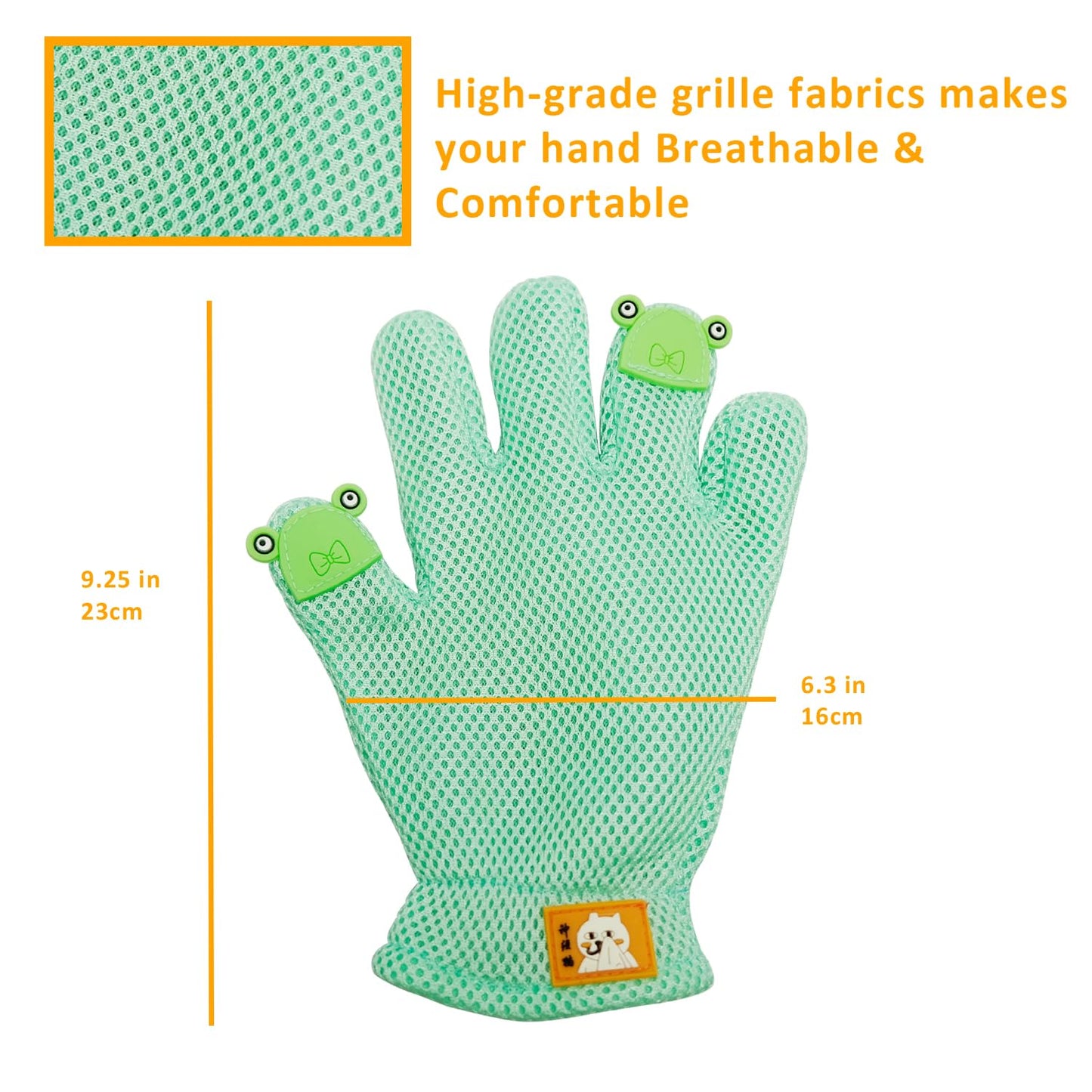FURBB Pet Grooming Glove - Cat Dog Gentle Deshedding Brush Glove - Efficient Pet Hair Remover Massage Mitt - Enhanced Five Finger Design Perfect for Long Short Fur, Right Hand Pet Bathing (Green)