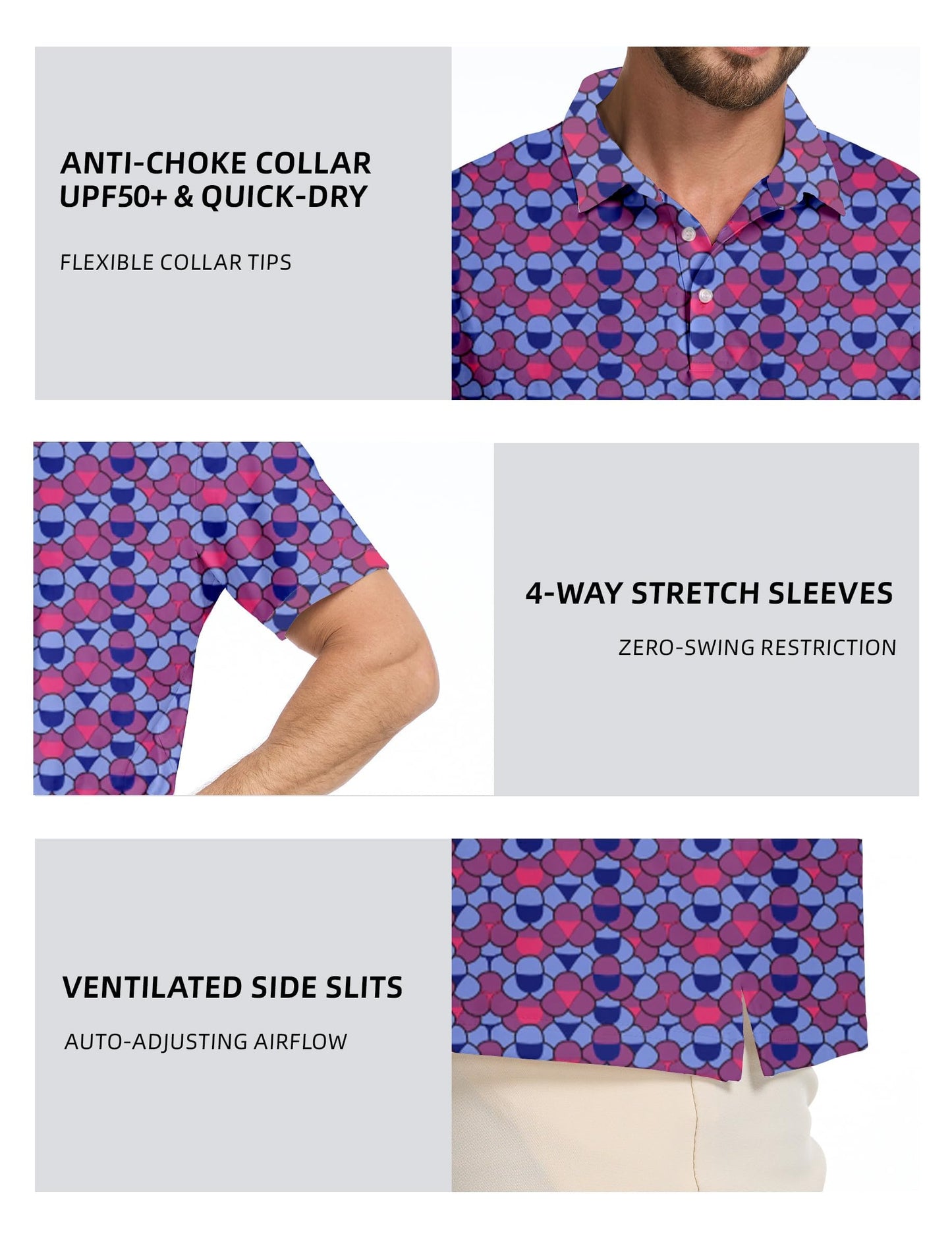 Actflare Golf Shirts for Men Dry Fit Moisture Wicking Short Sleeve Performance Print Polo Shirts Funny Color,XL