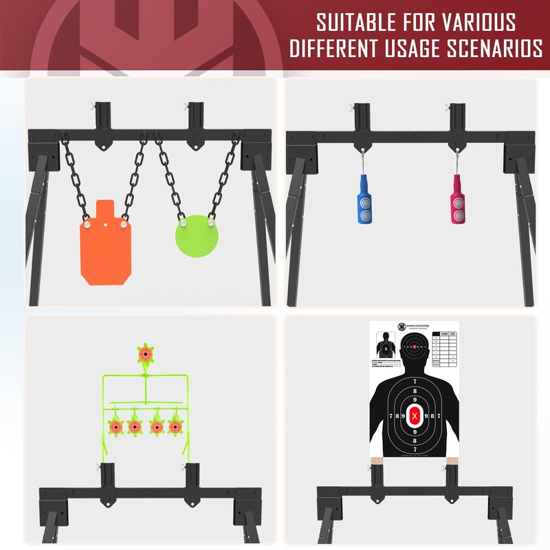 KNINE OUTDOORS AR500 Steel Target for Shooting Target Stand System Kit, 3/8" Thick 7"x 12" Silhouette Targets, 3/8" Thick 6" Gong Targets (Height-Adjustable Style)