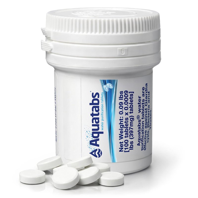 Aquatabs Water Purification Tablets (397mg, 100 Pack). Water Filtration System for Camping, Boating, Emergency Water, Survival Kit, and Marine. Easy-to-Use Water Purifier Treatment.