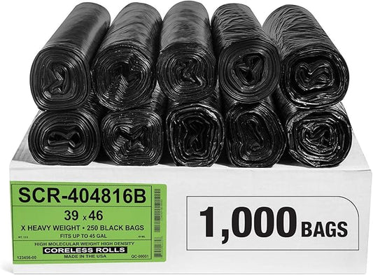 Aluf Plastics 45 Gallon 16 Micron Black Trash Bags