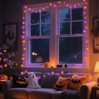 200LED Solar Halloween Lights，78FT Orange& Purple String Lights，Solar Fairy Lights with 8 Modes， Halloween Lights Outdoor Waterproof for Bedroom Patio Garden Party Yard Decoration