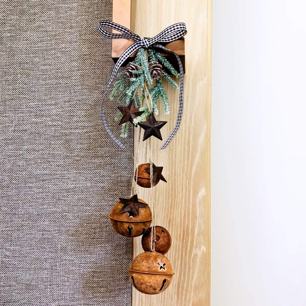 Winlyn 28 Pack Rusty Jingle Bells with Star Cutouts Christmas Sleigh Bells Rustic Metal Craft Bells Star Bells with Jute Rope Ribbon for Holiday Season Primitive Country Décor 3 Sizes 1.6" 2.4" 3.5"