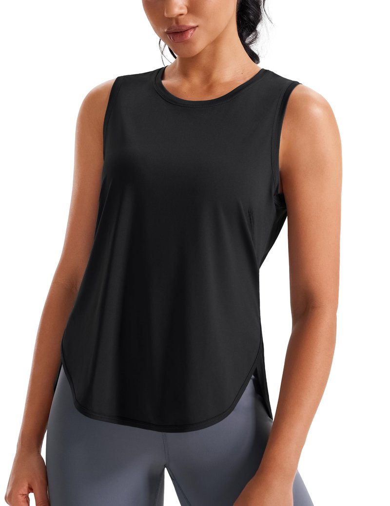 JOYSPELS Ice Silk Workout Tank Top Sleeveless Loose Fit Yoga Shirts UPF 50+ Black
