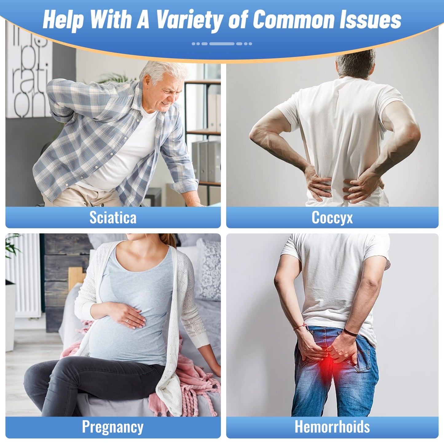 Donut Pillow Seat Cushion Chair Pad for Tailbone Pain Relief and Hemorrhoids, Memory Foam Seat Chair Cushion for Postpartum Pregnancy, Seat Cushions for Men and Women for Home & Office, (Black)