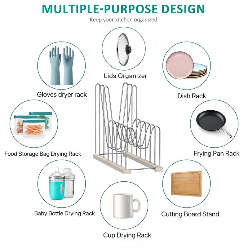 Reusable Bag Drying Rack - Silicone & Ziploc Bag Organizer | Bottle Dryer for Gloves, Glasses, Pan Lids & Cutting Boards