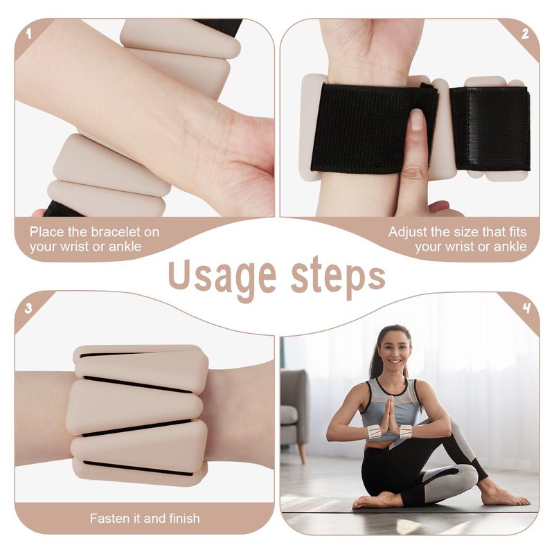 Wrist Weights for Women, Adjustable Ankle Weights Silicone Bracelet Weights Arm Leg Weights for Women Men Ankle Weights for Yoga Running Swimming Pilates Gym, 1 Pair (1 lb Each) (Beige)