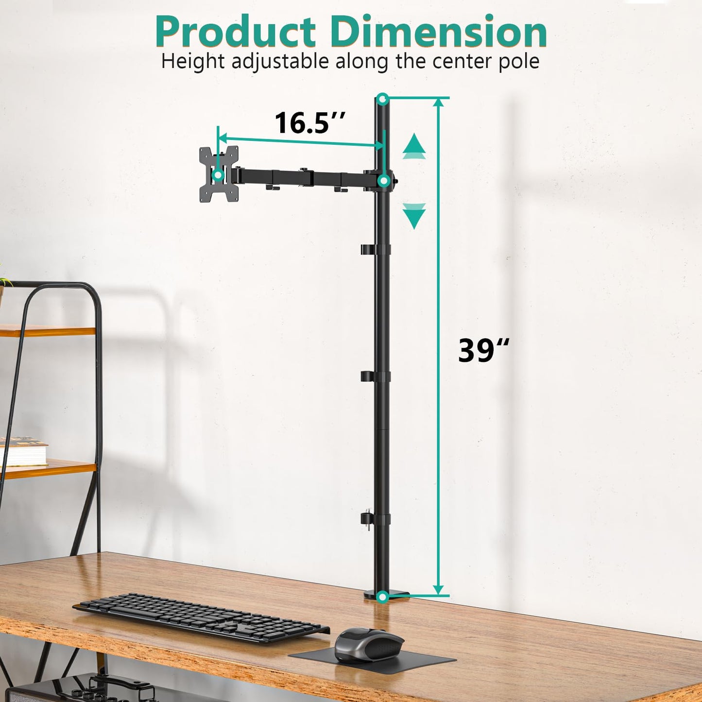 WALI Monitor Arm Mount for Desk, Single Extra Tall Computer Desk Mount, Monitor Bracket Mount Stand Single, up to 32 inch, 22 lbs (M001XL), Black