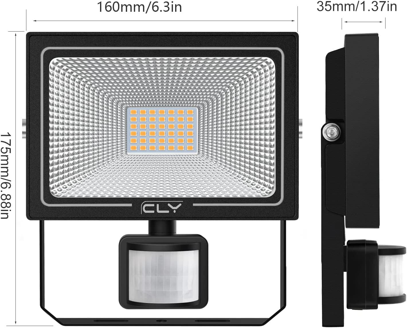 CLV 35W Plug in Security Lights with Motion Sensor, Upgrade 30W Led floodlight with UK Plug, 3000 Lumens IP66 Waterproof PIR Lights Outdoor for Garden, Forecourt, Garage,Pathway, 2700K Warm White
