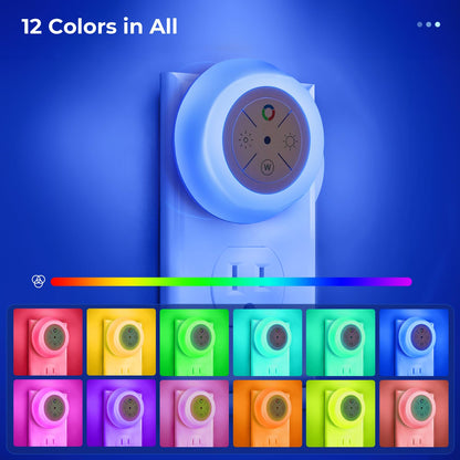 Dawnrise Night Lights Plug Into Wall,Dusk to Dawn Sensor,2 Pack,12-Color Changing Led Plug in Night Light Dimmable for Bedroom,Stairs,Kitchen,Hallway,Utility Room,Kids Room