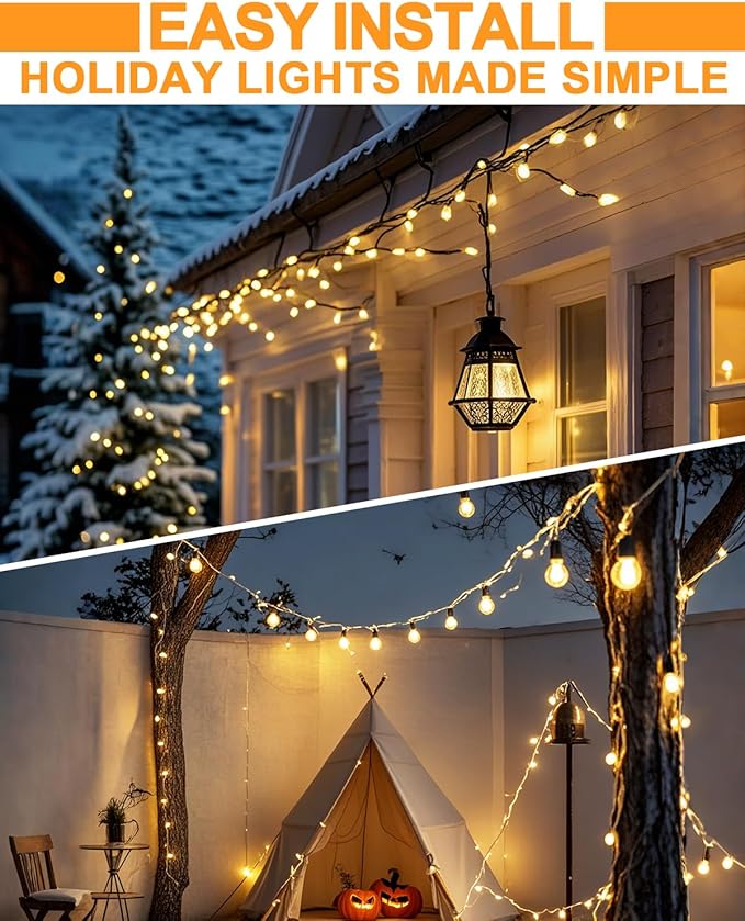 Light Clips for Outside String Lights: 48 Pack Adhesive Hooks for Outdoor String Lights - Outdoor Light Clips for Hanging Patio Balcony Fence - Rope Led Light Strip Decor Hooks