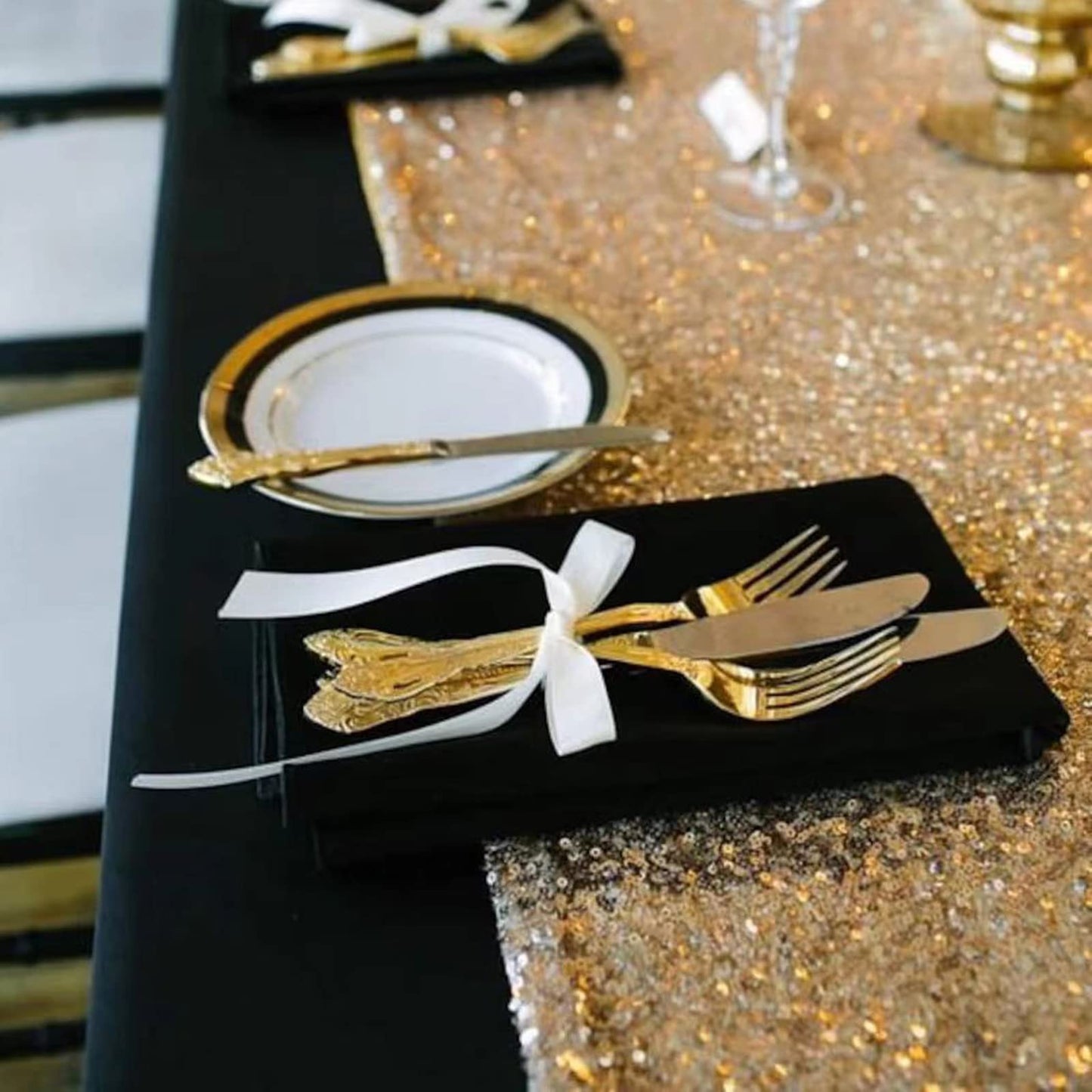 Charoama Glitter Gold Table Runners-12 by 108 Inch Luxury Linens -Gold Event Outdoor Party Supplies Fabric Decorations Gift Package for Holiday Wedding Birthday Baby Shower Dining Room Table Decor