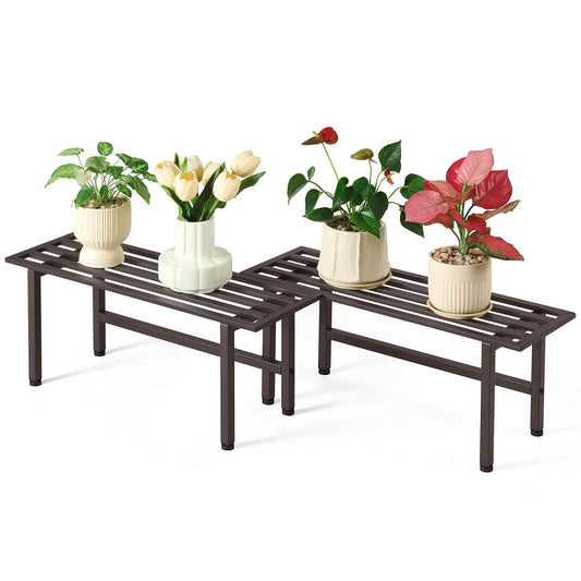 Dipion 2 Pack Metal Plant Stand Outdoor Plant Shelf Indoor,1 Tier Heavy Duty Plant Stands for Multiple Plants,26" L x 10.12" H x 8.75" W,Coffee