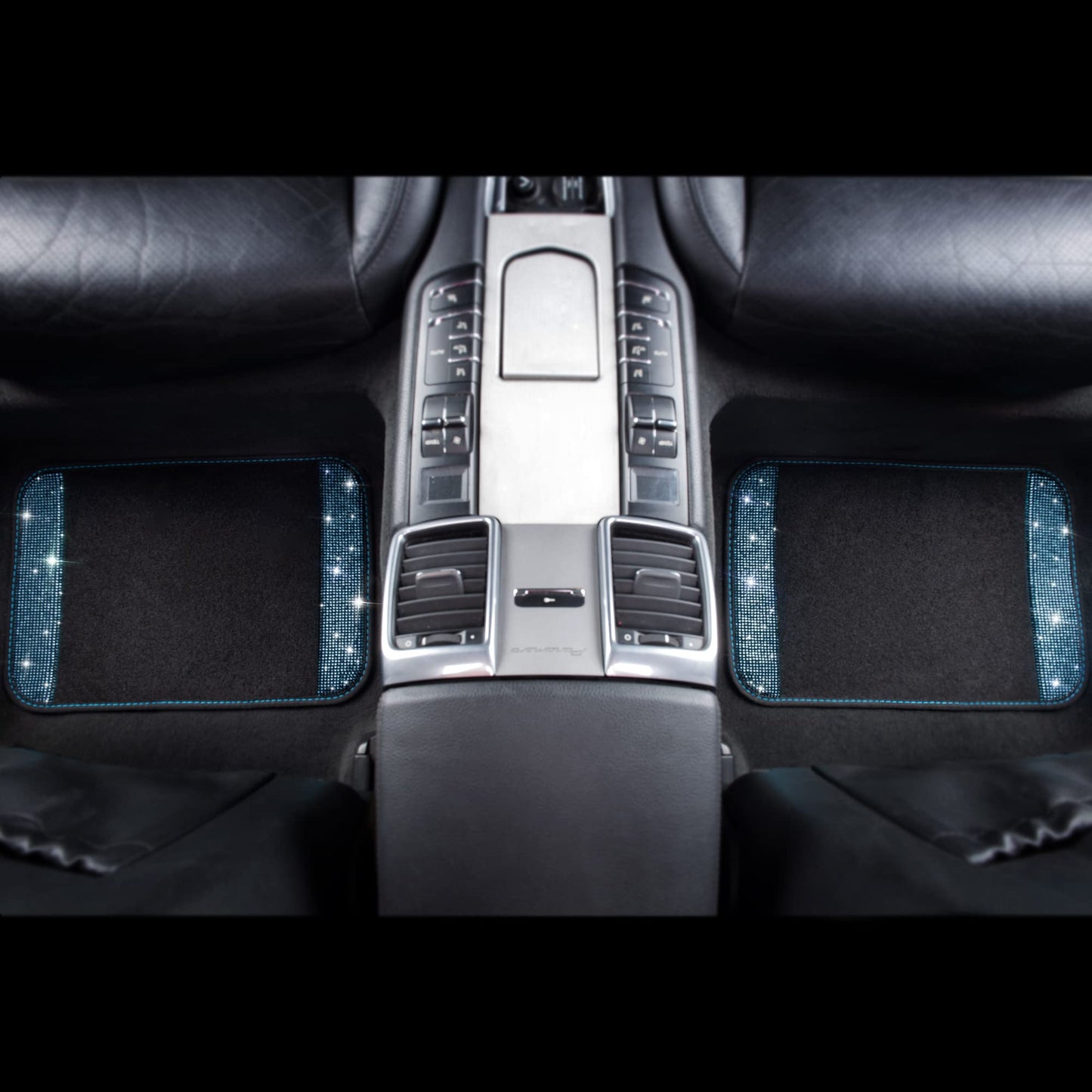 CAR PASS Bling Rhinestones Diamond Waterproof Car Floor Mat, Crystal Sparkly Shining Glitter Carpet, Anti-Slip PVC Heel Pad Universal for Interior Auto SUV,Sedan,Van,4pcs Girly Women Mint Teal Diamond