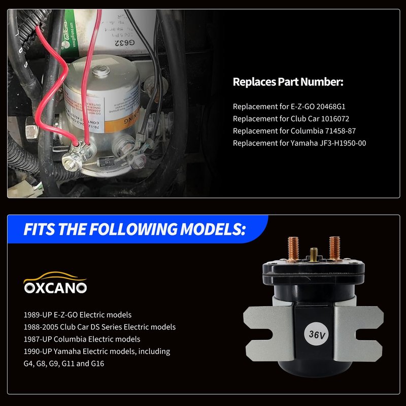 OXCANO 36V Starter Solenoid 4 Terminal Compatible with 1989 1990 1991 1992 - UP EZGO Club Car DS Columbia Yamaha Electric G4 G8 G9 G11 G16 Golf Cart Replace# 20468G1 1016072 71458-87 JF3-H1950-00