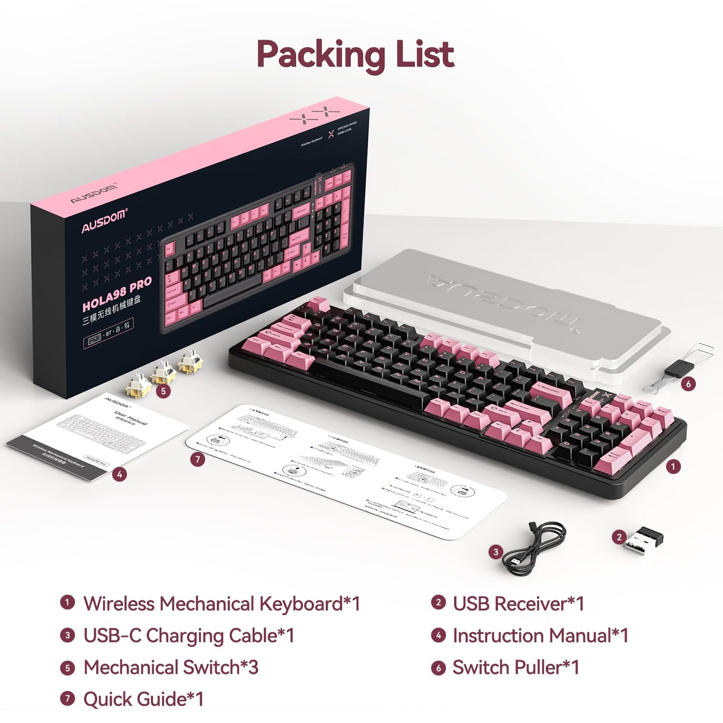 AUSDOM 98Pro Silent Mechanical Keyboard, Wireless Hot Swappable Gaming Keyboard with Backlit,Gasket Structure,Pre-lubed Tactile Switches,2.4GHz/Type-C/Bluetooth Custom Keyboards (Green & White-Silent)