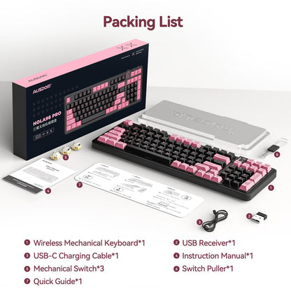 AUSDOM 98Pro Silent Mechanical Keyboard, Wireless Hot Swappable Gaming Keyboard with Backlit,Gasket Structure,Pre-lubed Tactile Switches,2.4GHz/Type-C/Bluetooth Custom Keyboards (Green & White-Silent)