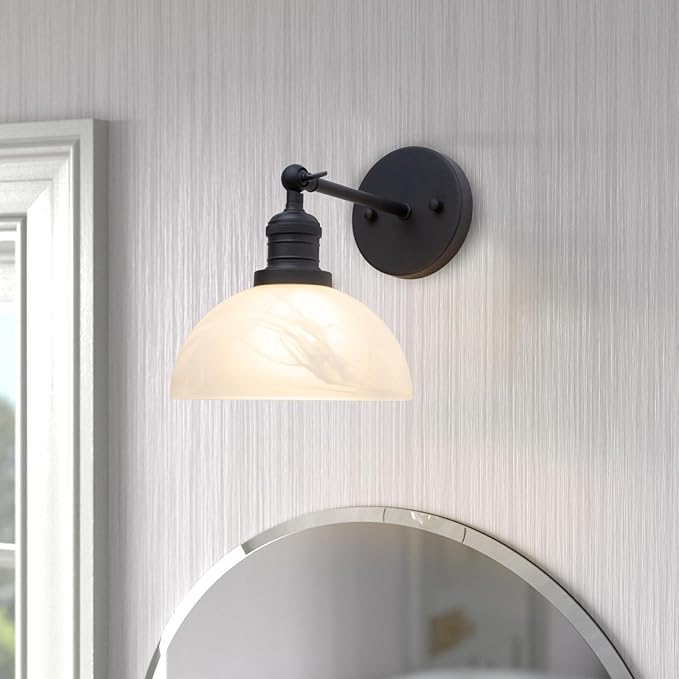 1-Light Vintage Wall Sconce Light with Milk White Glass Shade, Rustic Indoor Wall Mounted Lamp for Bedroom Vanity Bathroom Living Room Over Kitchen Sink