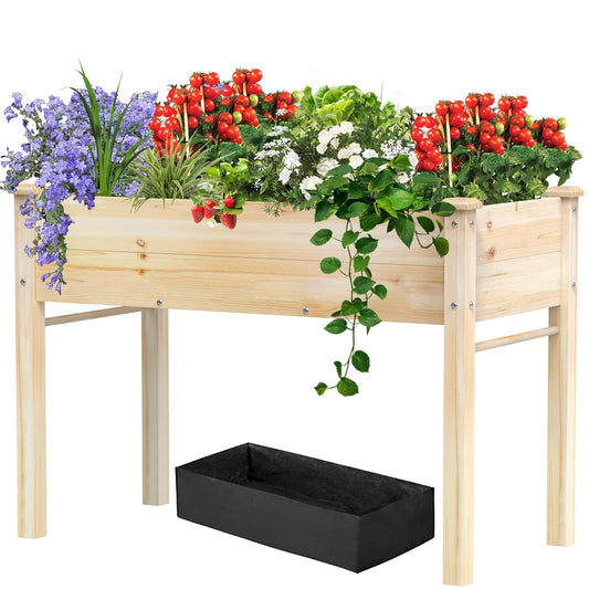 48x24x31IN Elevated Wooden Raised Garden Bed with Legs, Reinforced Large Planter Box for Vegetable Flower Herb Outdoor, Standing Growing Bed forGardening/Backyard/Patio/Balcony, Liner Included