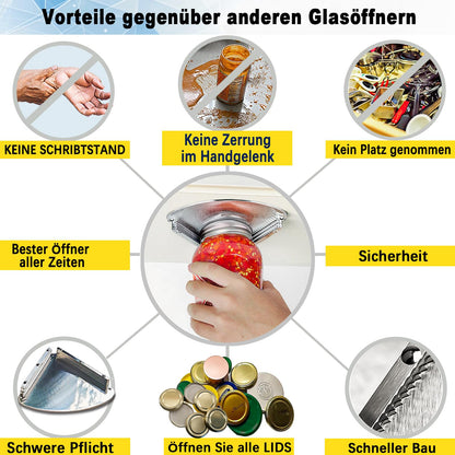 GOLDTREE Latest Stainless Steel Jar Openers for Seniors, Under Cabinet Jar Opener Tool for Weak Hands, Under Counter Jar Lid Cap Opener, Easy Grip