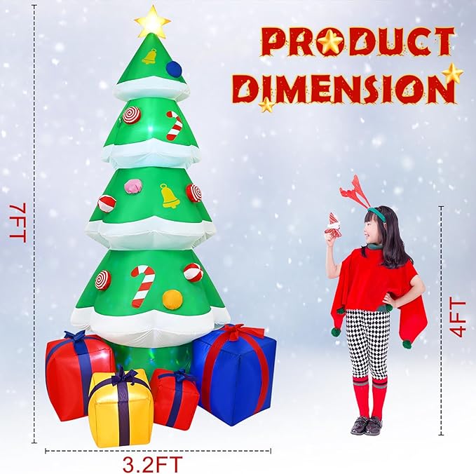 FRAMICS 7 FT Christmas Inflatable Outdoor Decoration, Inflatable Christmas Tree, Built-in LED Blow Up Christmas Decorations Outdoor, Colorful Christmas Tree Inflatable for Xmas Party Garden Decor