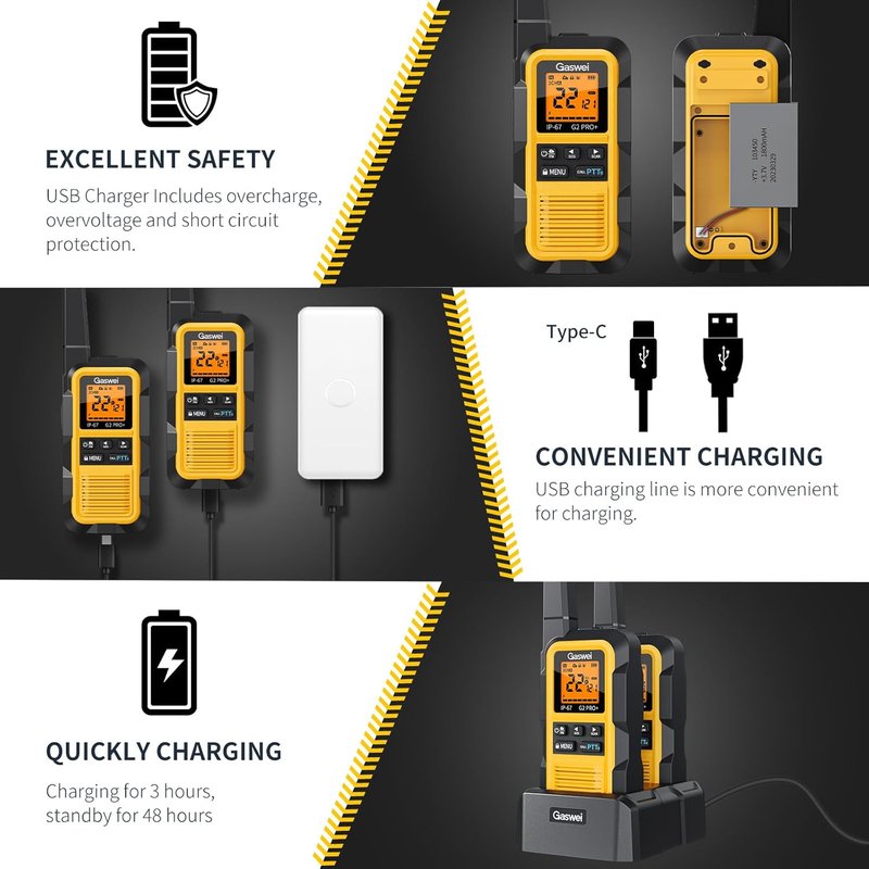 G2pro+ Waterproof Walkie Talkies - Long Range Heavy Duty Two-Way Radios | Rechargeable, FM Radio, SOS, NOAA Weather (2 Pack - Yellow)
