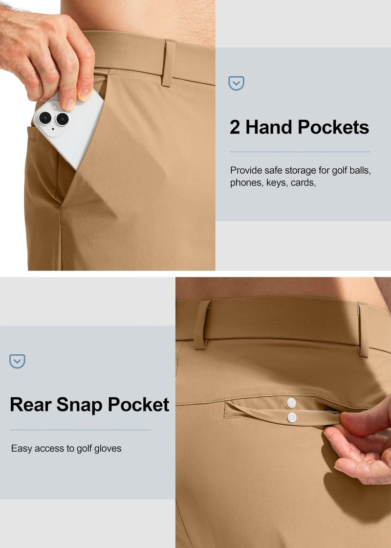 Pudolla Men's Golf Pants Stretch Work Pants for Men Dress Comfy Pants 32 Lightweight Quick Dry Casual Trousers(Dark Khaki 30Wx32L)