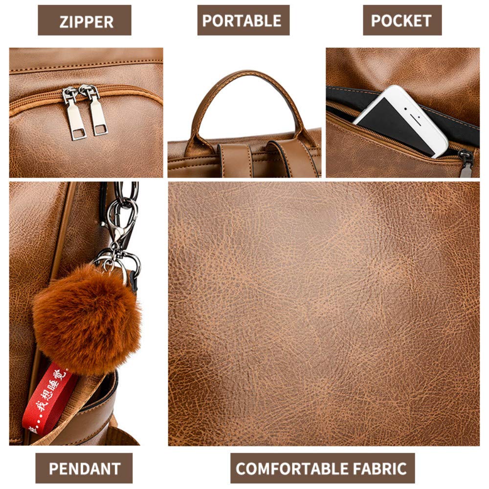 CHERUTY Women Backpack Purse PU Leather Anti-theft Casual Shoulder Bag Fashion Ladies Satchel Bags(Tan)