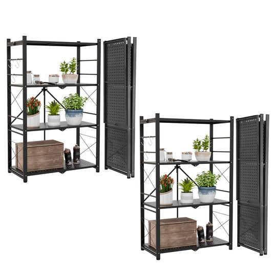 EAGLE PEAK 4-Tier Foldable Greenhouse Shelf, Heavy Duty Metal Storage Rack, No Assembly Steel Shelving Unit, Plant Stand for Greenhouse and Multi-Use Storage, 28”x14.6”x44.7”, 520 lbs, 2 Pack, Black